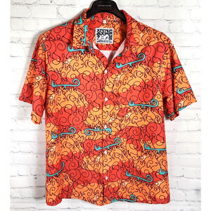 VTG Anime Ape Shirt Mens L Anime One Piece Devil Fruit MERA MERA NO MI Button Up